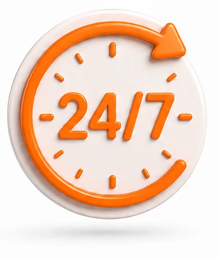Ikona zegara 24/7, symbol całodobowej dostępności